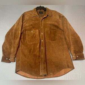 VINTAGE Greg Norman Leather Suede Jacket Men’s Large Brown Silver Buttons 90’s